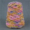 Chunky space dyed feather yarn on cone pink blue yellow