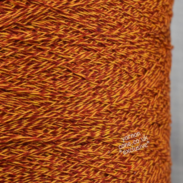 Yarn cone containing merino wool mouline yarn - a soft Italian 3 ply yarn for machine knitting and weaving